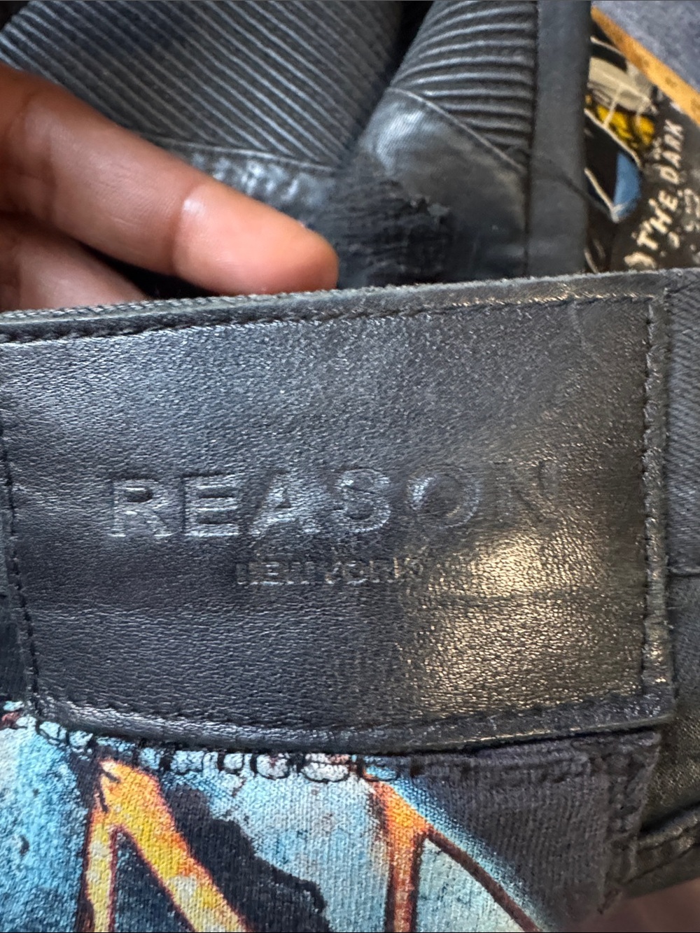 Reason Black Patchwork Graphic Slim Straight Jeans with Blue & Purple Accents - Picture 15 of 16